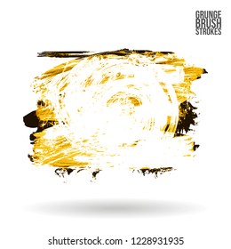 Yellow brush stroke and texture. Grunge vector abstract hand - painted element. Underline and border design.