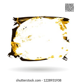 Yellow brush stroke and texture. Grunge vector abstract hand - painted element. Underline and border design.