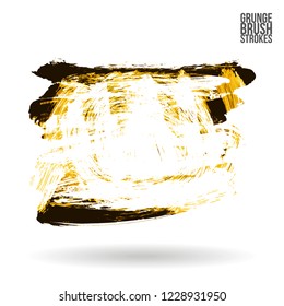Yellow brush stroke and texture. Grunge vector abstract hand - painted element. Underline and border design.