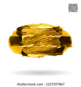 Yellow brush stroke and texture. Grunge vector abstract hand - painted element. Underline and border design.