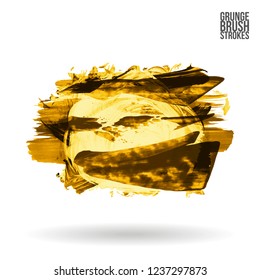 Yellow brush stroke and texture. Grunge vector abstract hand - painted element. Underline and border design.