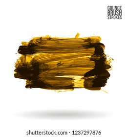Yellow brush stroke and texture. Grunge vector abstract hand - painted element. Underline and border design.
