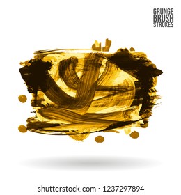 Yellow brush stroke and texture. Grunge vector abstract hand - painted element. Underline and border design.