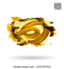 Yellow brush stroke and texture. Grunge vector abstract hand - painted element. Underline and border design.