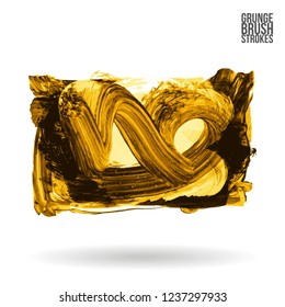 Yellow brush stroke and texture. Grunge vector abstract hand - painted element. Underline and border design.