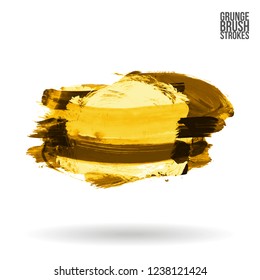 Yellow brush stroke and texture. Grunge vector abstract hand - painted element. Underline and border design.