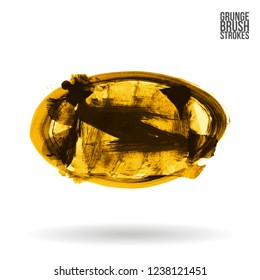Yellow brush stroke and texture. Grunge vector abstract hand - painted element. Underline and border design.