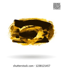 Yellow brush stroke and texture. Grunge vector abstract hand - painted element. Underline and border design.