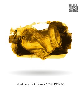 Yellow brush stroke and texture. Grunge vector abstract hand - painted element. Underline and border design.