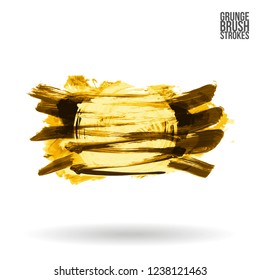 Yellow brush stroke and texture. Grunge vector abstract hand - painted element. Underline and border design.