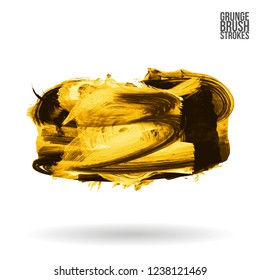 Yellow brush stroke and texture. Grunge vector abstract hand - painted element. Underline and border design.