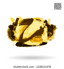 Yellow brush stroke and texture. Grunge vector abstract hand - painted element. Underline and border design.