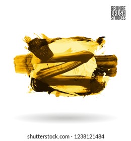 Yellow brush stroke and texture. Grunge vector abstract hand - painted element. Underline and border design.