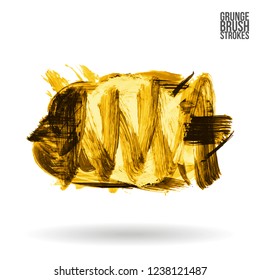 Yellow brush stroke and texture. Grunge vector abstract hand - painted element. Underline and border design.