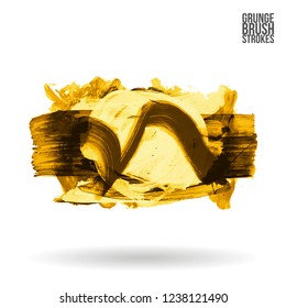 Yellow brush stroke and texture. Grunge vector abstract hand - painted element. Underline and border design.