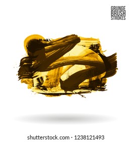 Yellow brush stroke and texture. Grunge vector abstract hand - painted element. Underline and border design.