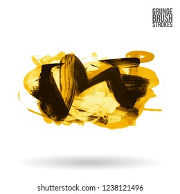 Yellow brush stroke and texture. Grunge vector abstract hand - painted element. Underline and border design.