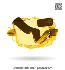 Yellow brush stroke and texture. Grunge vector abstract hand - painted element. Underline and border design.