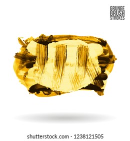 Yellow brush stroke and texture. Grunge vector abstract hand - painted element. Underline and border design.