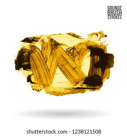 Yellow brush stroke and texture. Grunge vector abstract hand - painted element. Underline and border design.