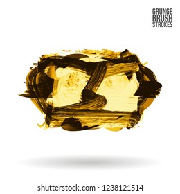 Yellow brush stroke and texture. Grunge vector abstract hand - painted element. Underline and border design.