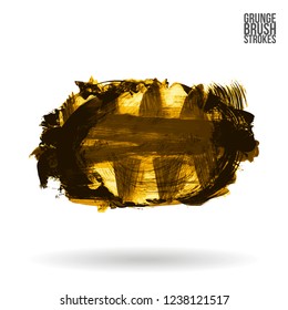 Yellow brush stroke and texture. Grunge vector abstract hand - painted element. Underline and border design.