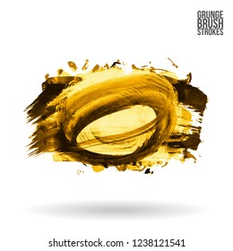 Yellow brush stroke and texture. Grunge vector abstract hand - painted element. Underline and border design.