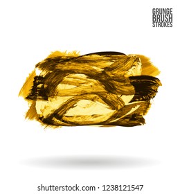 Yellow brush stroke and texture. Grunge vector abstract hand - painted element. Underline and border design.