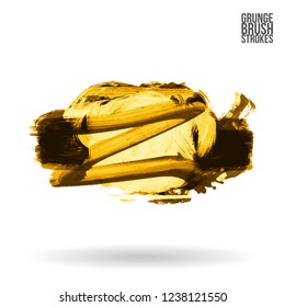 Yellow brush stroke and texture. Grunge vector abstract hand - painted element. Underline and border design.