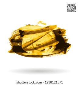 Yellow brush stroke and texture. Grunge vector abstract hand - painted element. Underline and border design.