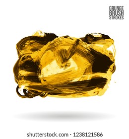 Yellow brush stroke and texture. Grunge vector abstract hand - painted element. Underline and border design.