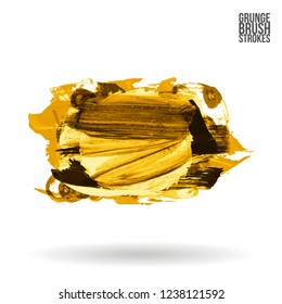 Yellow brush stroke and texture. Grunge vector abstract hand - painted element. Underline and border design.