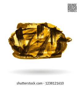 Yellow brush stroke and texture. Grunge vector abstract hand - painted element. Underline and border design.