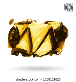 Yellow brush stroke and texture. Grunge vector abstract hand - painted element. Underline and border design.