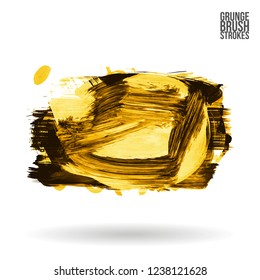 Yellow brush stroke and texture. Grunge vector abstract hand - painted element. Underline and border design.