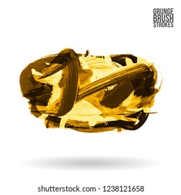 Yellow brush stroke and texture. Grunge vector abstract hand - painted element. Underline and border design.