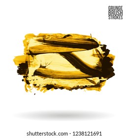 Yellow brush stroke and texture. Grunge vector abstract hand - painted element. Underline and border design.