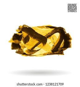Yellow brush stroke and texture. Grunge vector abstract hand - painted element. Underline and border design.