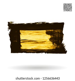 Yellow brush stroke and texture. Grunge vector abstract hand - painted element. Underline and border design.