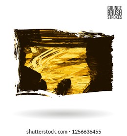 Yellow brush stroke and texture. Grunge vector abstract hand - painted element. Underline and border design.