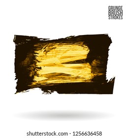 Yellow brush stroke and texture. Grunge vector abstract hand - painted element. Underline and border design.