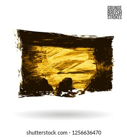 Yellow brush stroke and texture. Grunge vector abstract hand - painted element. Underline and border design.