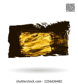 Yellow brush stroke and texture. Grunge vector abstract hand - painted element. Underline and border design.