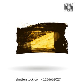 Yellow brush stroke and texture. Grunge vector abstract hand - painted element. Underline and border design.