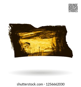 Yellow brush stroke and texture. Grunge vector abstract hand - painted element. Underline and border design.