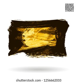 Yellow brush stroke and texture. Grunge vector abstract hand - painted element. Underline and border design.