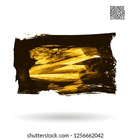 Yellow brush stroke and texture. Grunge vector abstract hand - painted element. Underline and border design.