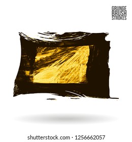 Yellow brush stroke and texture. Grunge vector abstract hand - painted element. Underline and border design.