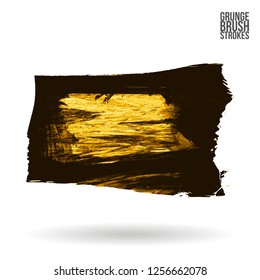 Yellow brush stroke and texture. Grunge vector abstract hand - painted element. Underline and border design.