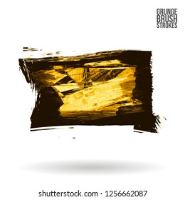 Yellow brush stroke and texture. Grunge vector abstract hand - painted element. Underline and border design.